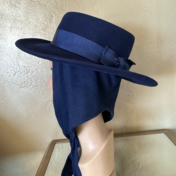 APPEALING BLUE VINTAGE 80s\' WIDE BRIM HAT WITH FABRIC \